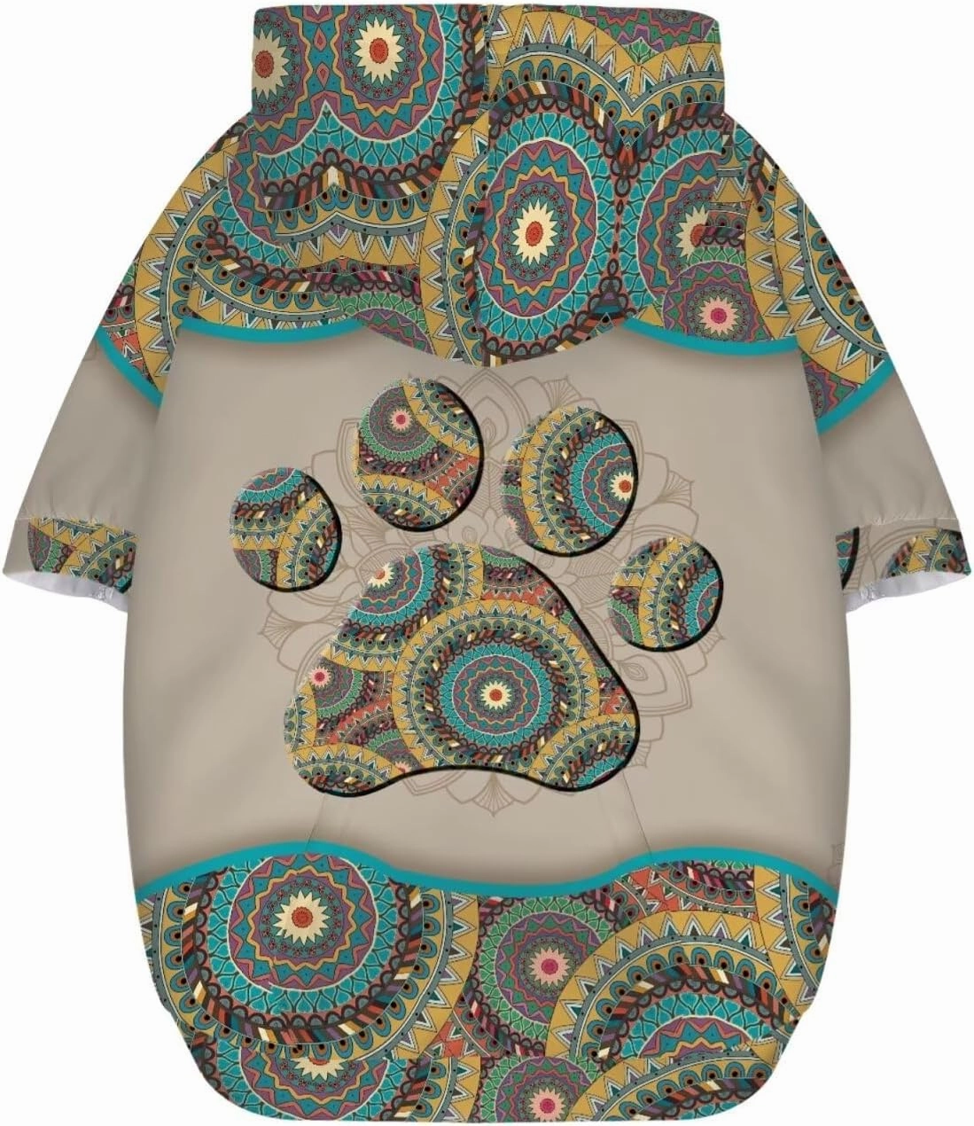 Howilath Boho Mandala Dog Hoodie Sweatshirts Winter Coat with Pockets, Warm Dog Paw Print Pet Clothing Hooded Shirts - L
