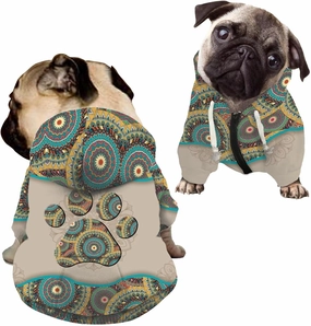 Howilath Boho Mandala Dog Hoodie Sweatshirts Winter Coat with Pockets, Warm Dog Paw Print Pet Clothing Hooded Shirts - L