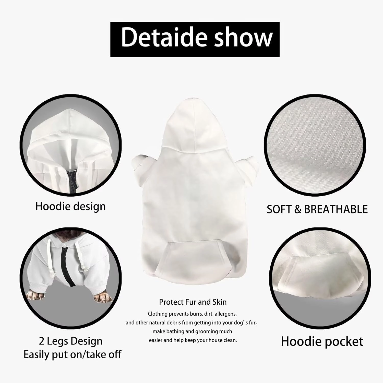 Howilath Boho Mandala Dog Hoodie Sweatshirts Winter Coat with Pockets, Warm Dog Paw Print Pet Clothing Hooded Shirts - L