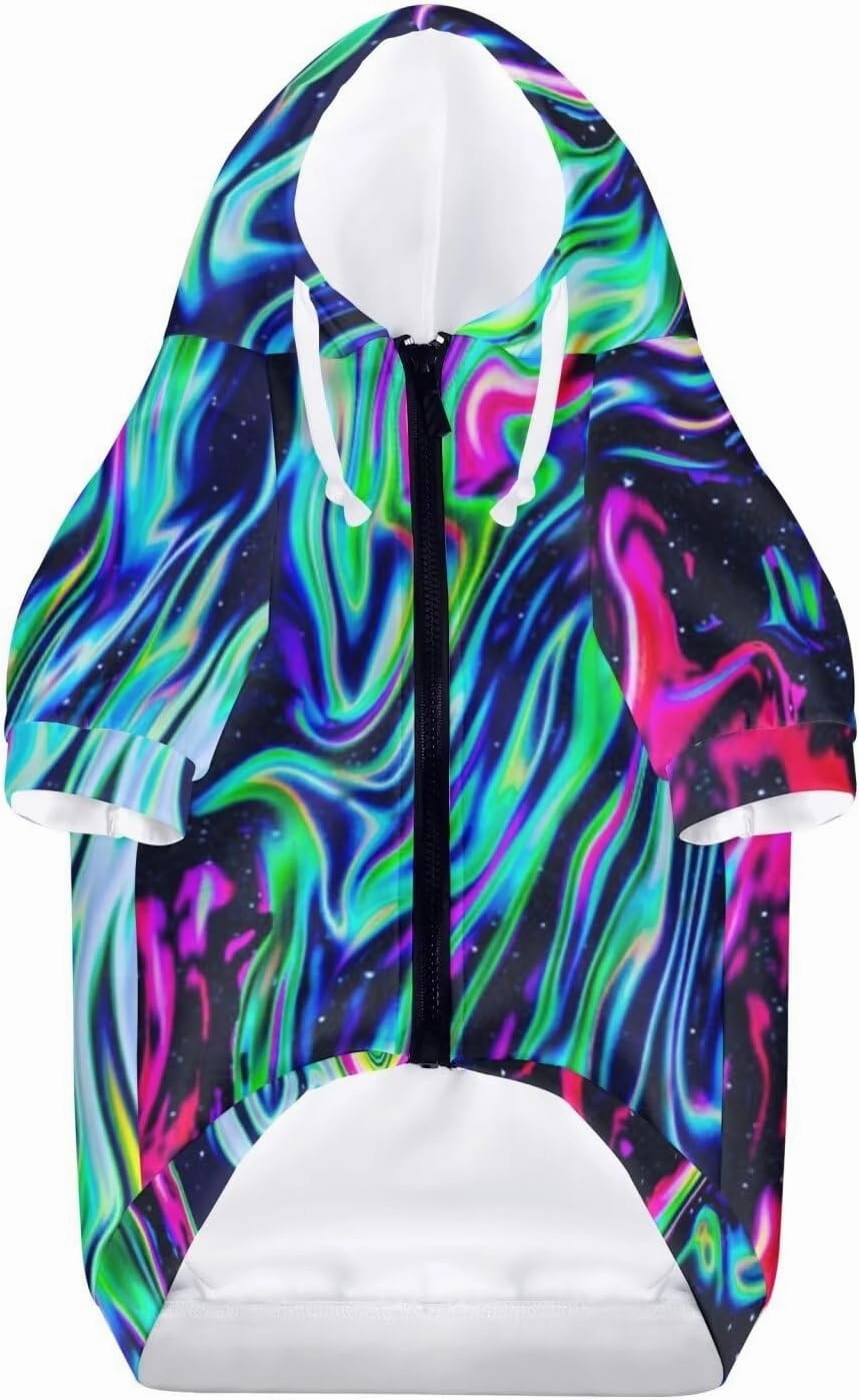 Howilath Dog Hooded Trench Coat Windproof, Fluid Green Abstract Elegant Dog Hoodies Puppy Zipper for Small Medium Large Dogs Doggie Clothes - L