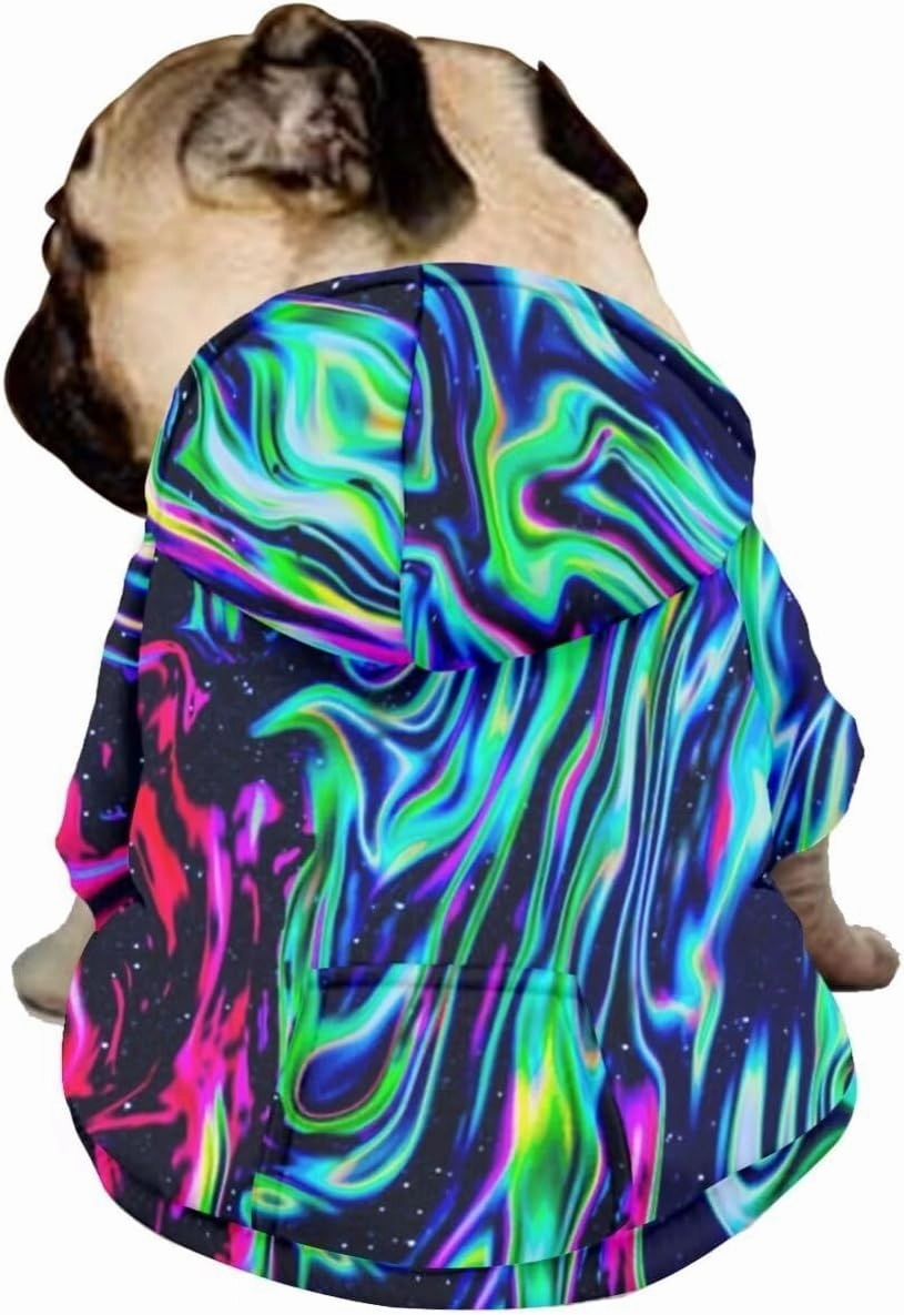 Howilath Dog Hooded Trench Coat Windproof, Fluid Green Abstract Elegant Dog Hoodies Puppy Zipper for Small Medium Large Dogs Doggie Clothes - L