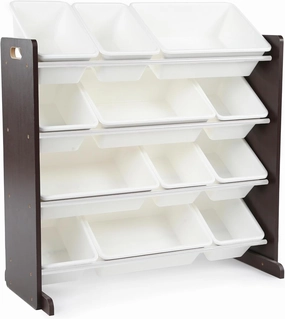 Humble Crew Modern Toy Organizer with 12 Bins, Espresso/White