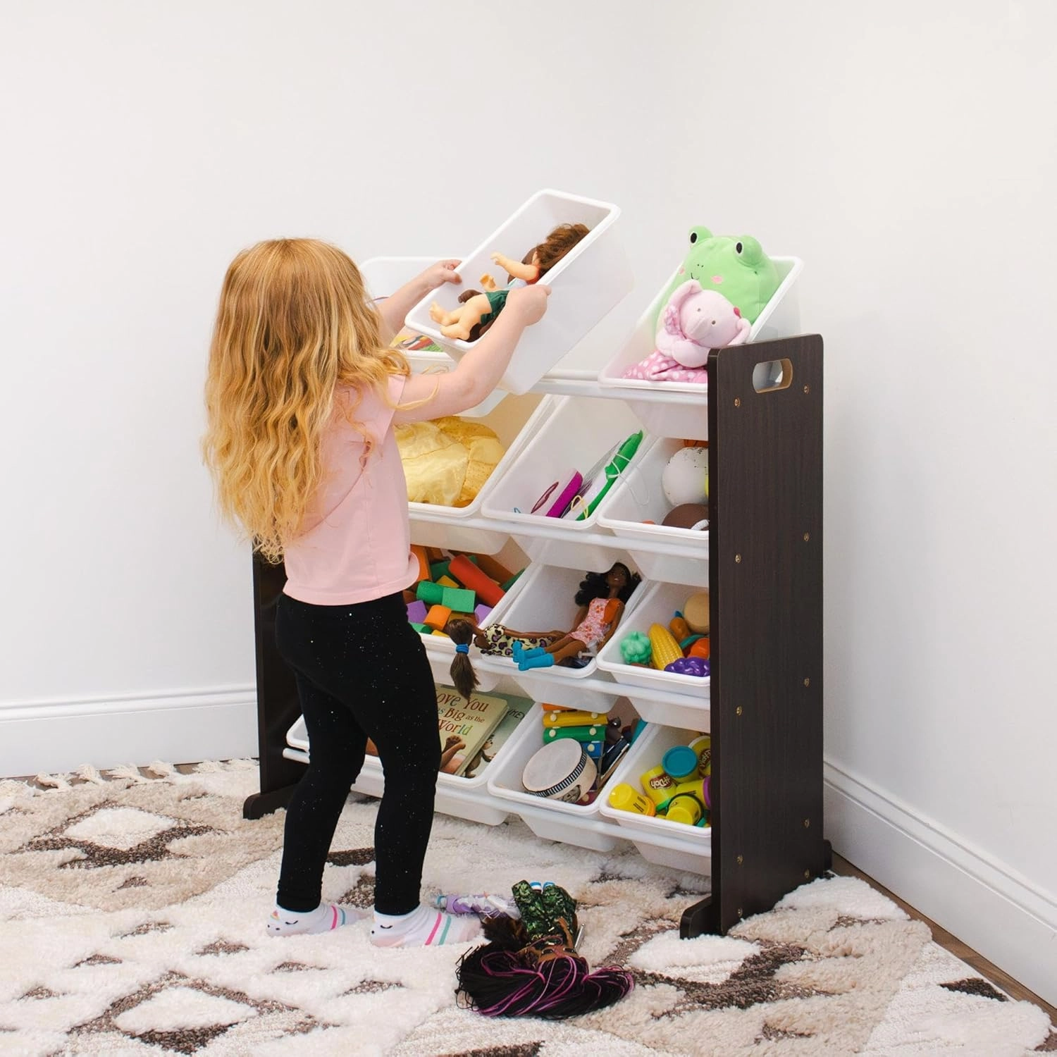 Humble Crew Modern Toy Organizer with 12 Bins, Espresso/White