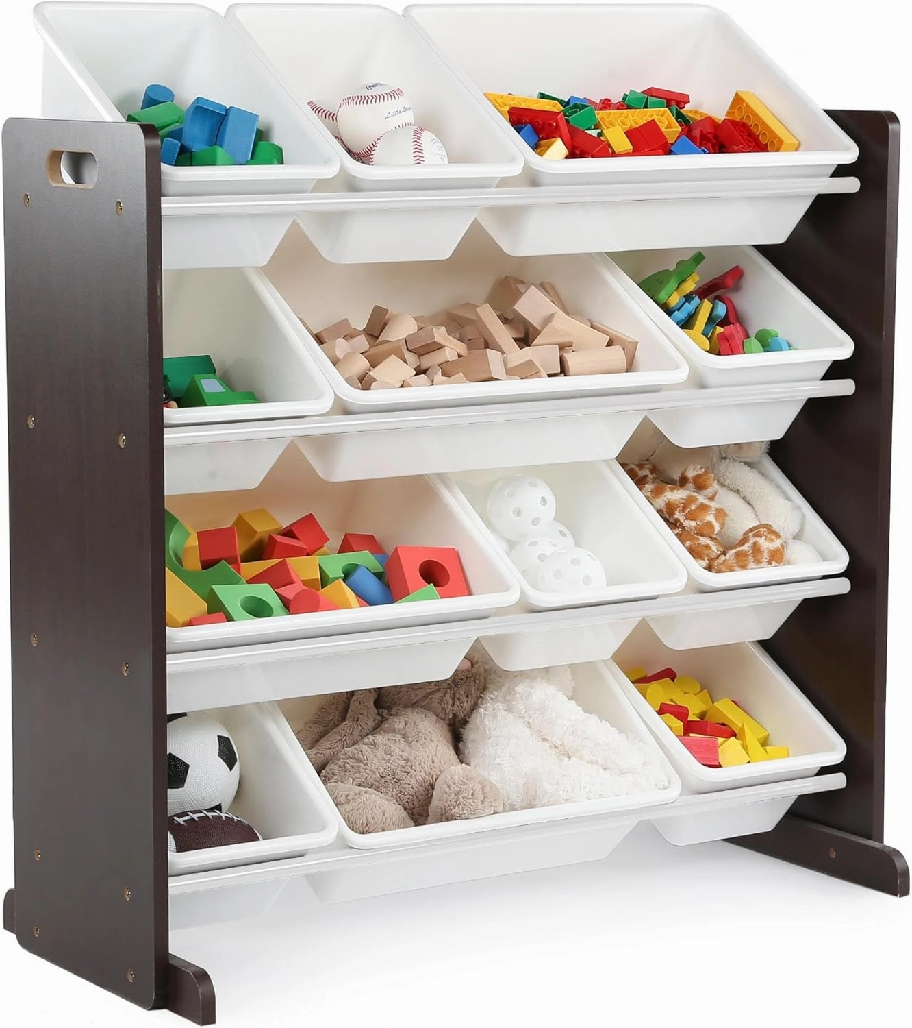 Humble Crew Modern Toy Organizer with 12 Bins, Espresso/White