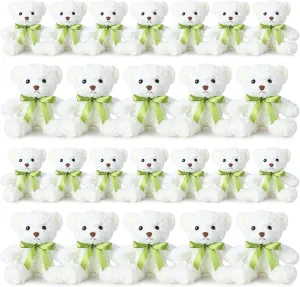 Hungdao 24 Pcs Bear Bulk Plush Stuffed Animals 10 Inch Cute Soft Stuffed Bear with Green Bow for Baby Shower Birthday Party Gift (White)