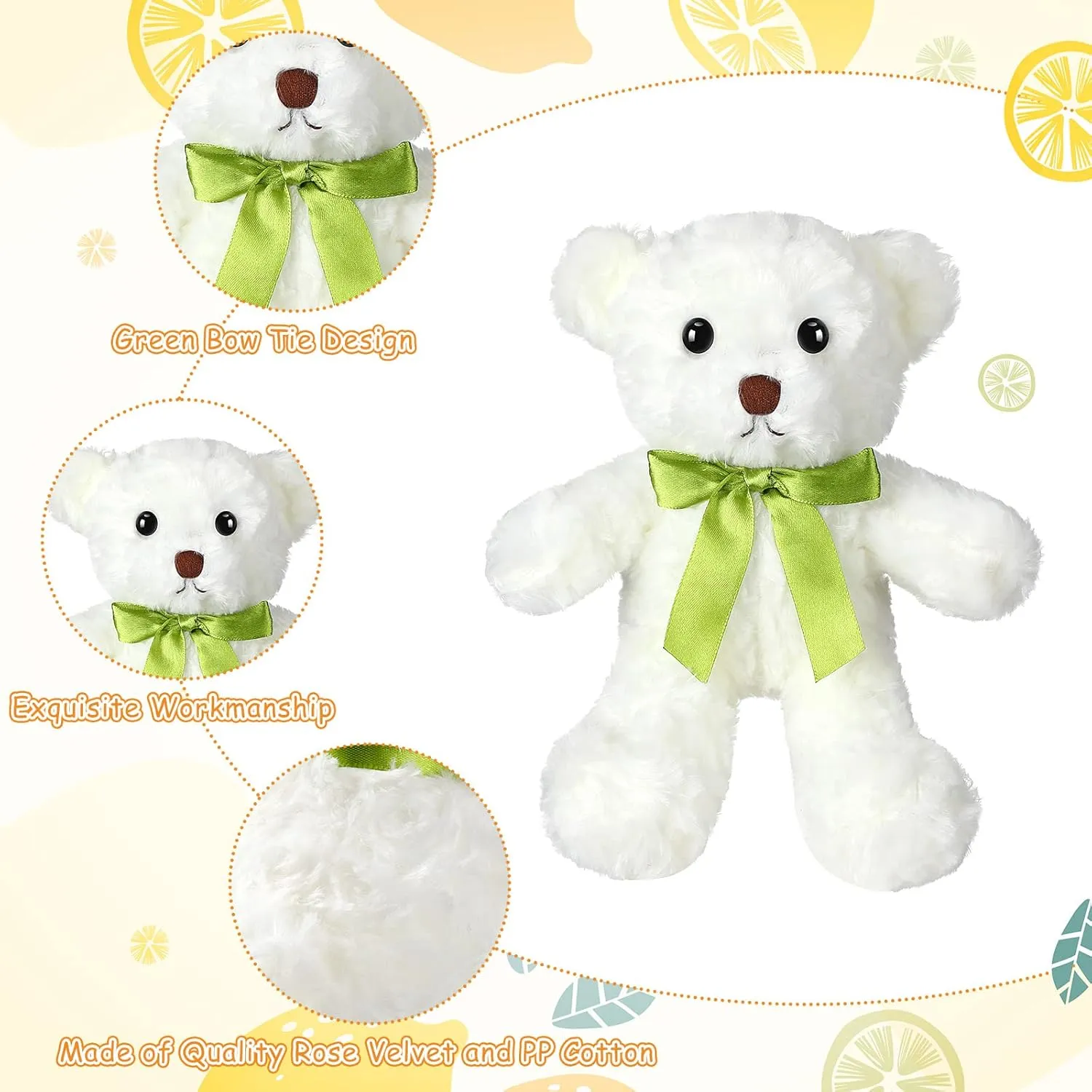 Hungdao 24 Pcs Bear Bulk Plush Stuffed Animals 10 Inch Cute Soft Stuffed Bear with Green Bow for Baby Shower Birthday Party Gift (White)