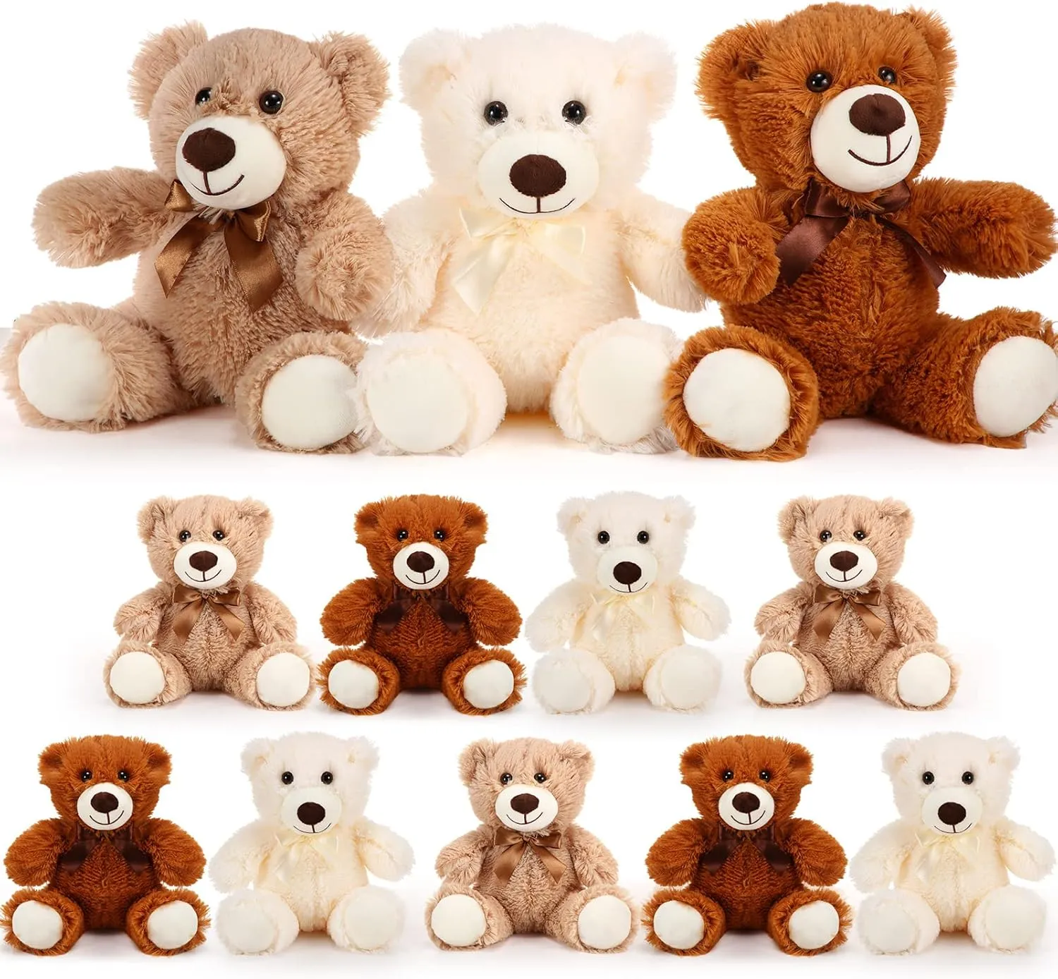 HyDren 12 Pieces Valentines Bears Stuffed Animals Soft Plush Toy Bears for Birthday Party Easter Wedding Baby Shower Christian Charity Donation Supplies(White, Brown, Khaki)