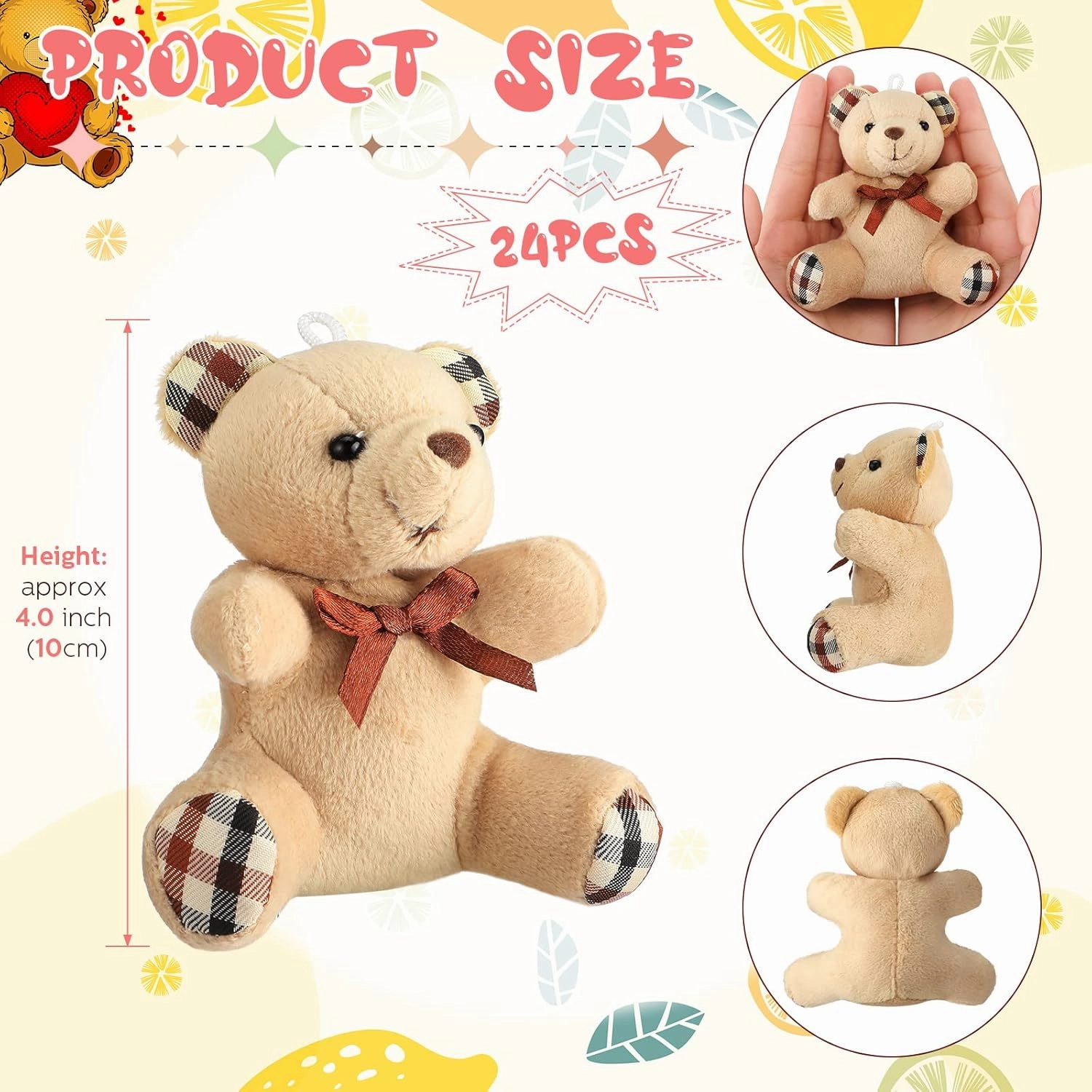 HyDren 24 Pcs Mini Bear Stuffed Animal 4 Inch Small Soft Tiny Bear Bulk Animal Doll Keychain for Birthday Baby Shower Party Decor(Light Brown, Dark Brown)