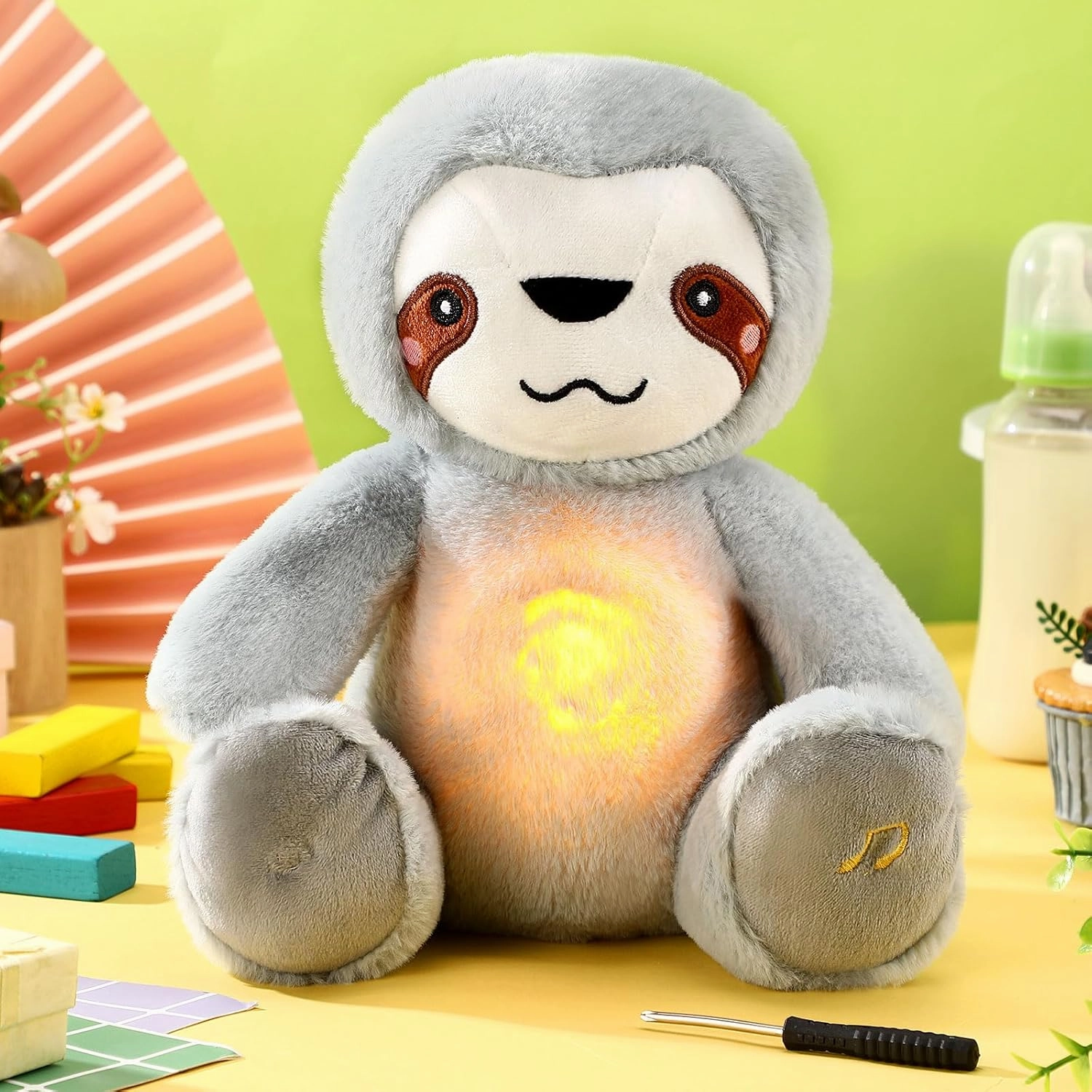 HyDren Breathing Stuffed Animal 9 inch Calming Soothers for Sleep Heartbeat Plush for Anxiety with Music Lights and Rhythmic Breathing Motion Anxiety Relief Portable Plush Sound Machine(Sloth)