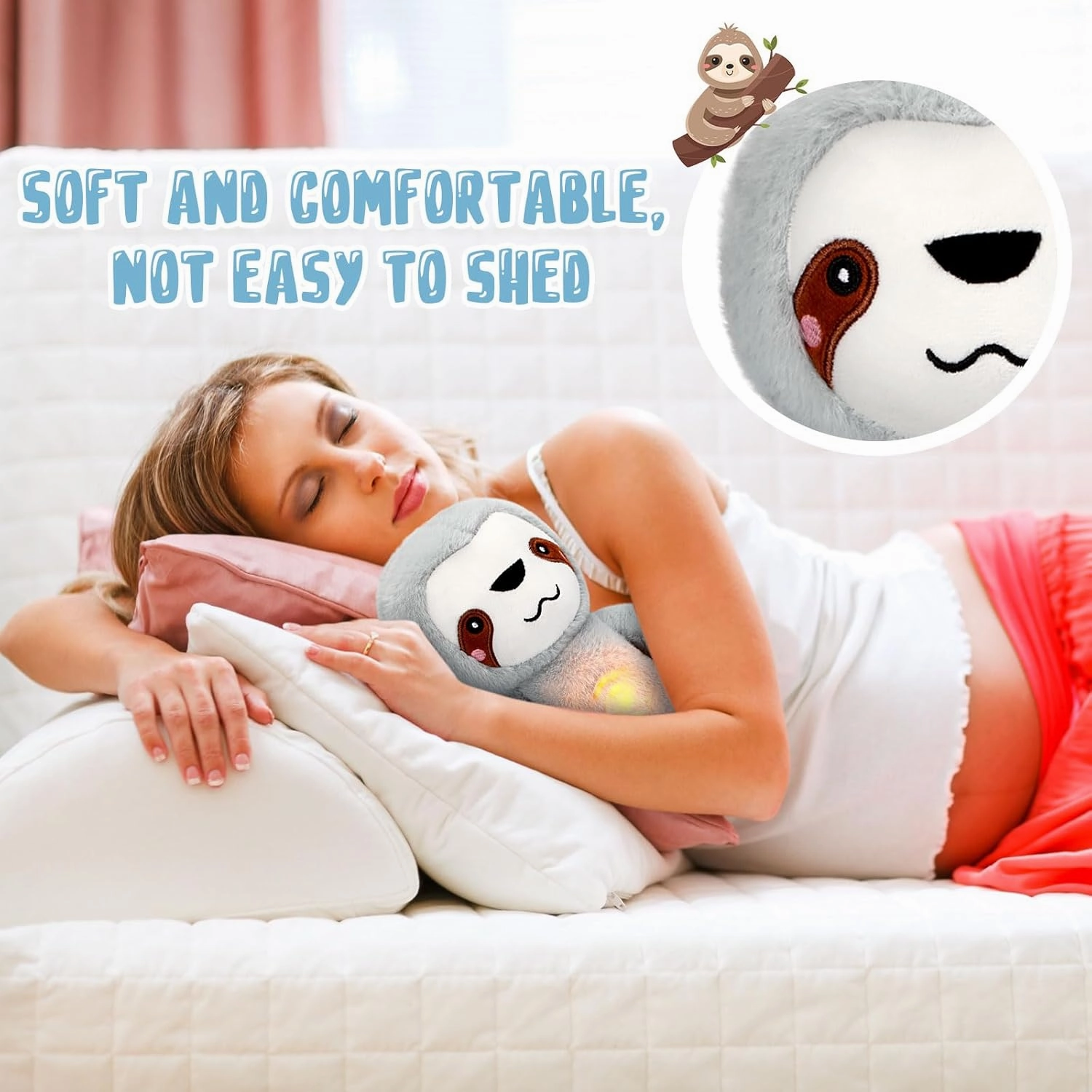 HyDren Breathing Stuffed Animal 9 inch Calming Soothers for Sleep Heartbeat Plush for Anxiety with Music Lights and Rhythmic Breathing Motion Anxiety Relief Portable Plush Sound Machine(Sloth)