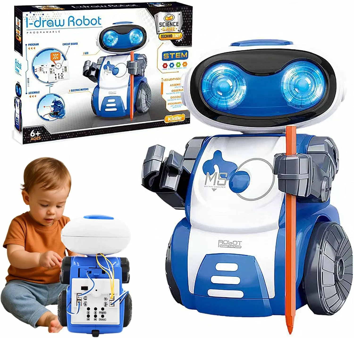 i-Draw Robot, I Draw DIY Disassembly and Assembly Programming Robot, Coding Robot Activity Set, STEM Science Kits, with Led Light and Sound