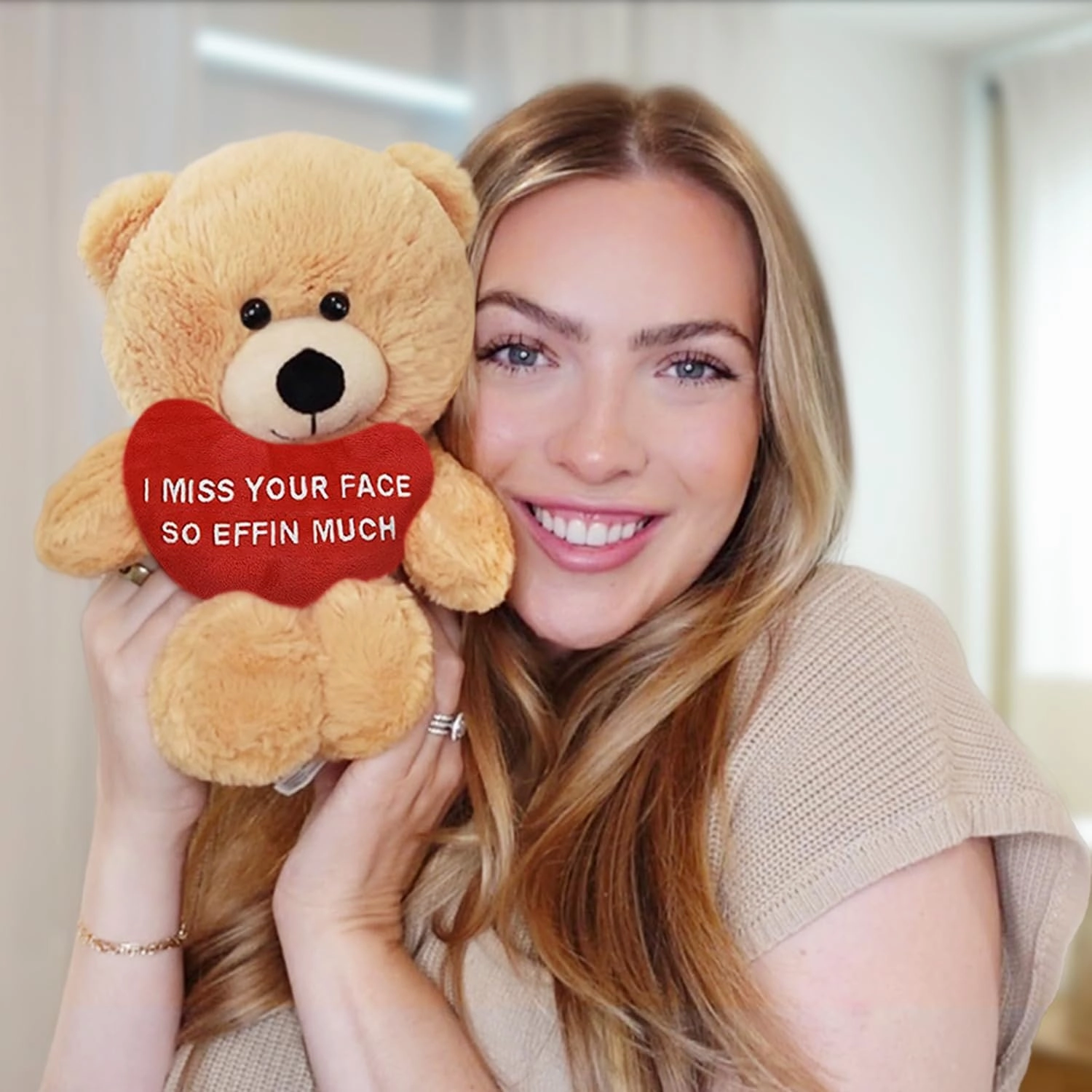 I Miss Your Face So Effin Much - 10" Teddy Bear & Gift Bag - Funny Stuffed Animal Plush Gift for Girlfriend, Boyfriend, Best Friend - Birthday, Anniversary, Valentines, or Long Distance - Witty Bears