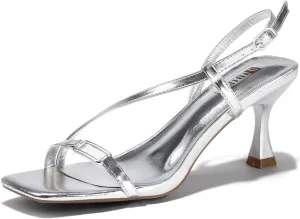 IDIFU IN3 Kitten Heels Strappy Slingback Open Square Toe Short Low Small Heeled Sandals Wedding Bridal Prom Bride Bridesmaid Dress Shoes For Women Comfortable Work Cute Trendy Fashion Heels