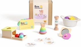 IEATFO Montessori Toys for Babies 6-9 Months, 7-in-1 Wooden Playful Learning Toys with Rainmaker, Multi Sensory Ball, Object Performance Box, Stacking & Nesting Rings, Mirro Knob Puzzle and More
