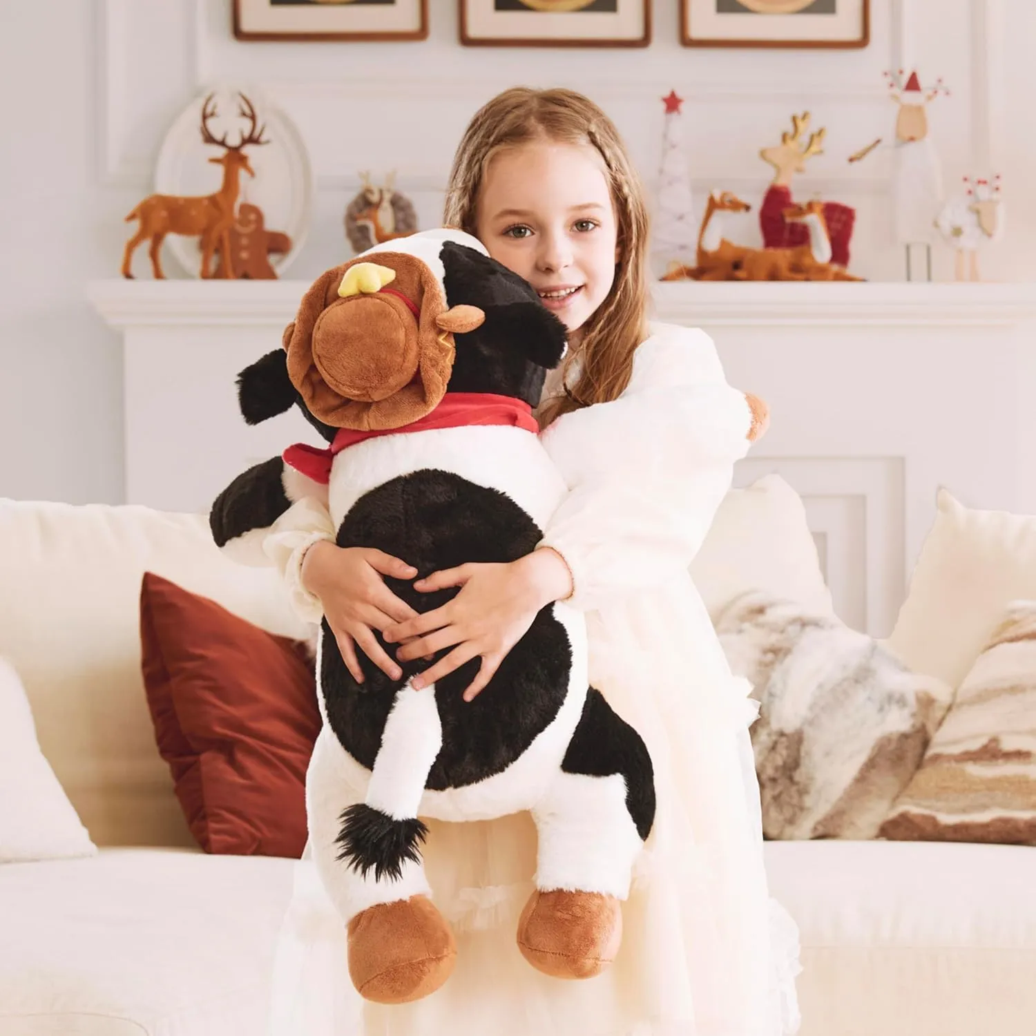IKASA 5 lbs Weighted Stuffed Animal Cow Plush Toy,26 inches Giant Large Big Jumbo Soft Toys, Huge Size Cute Fluffy Heavy Fat Oversized Plushie,Gifts for Adults Kids Boys Girls