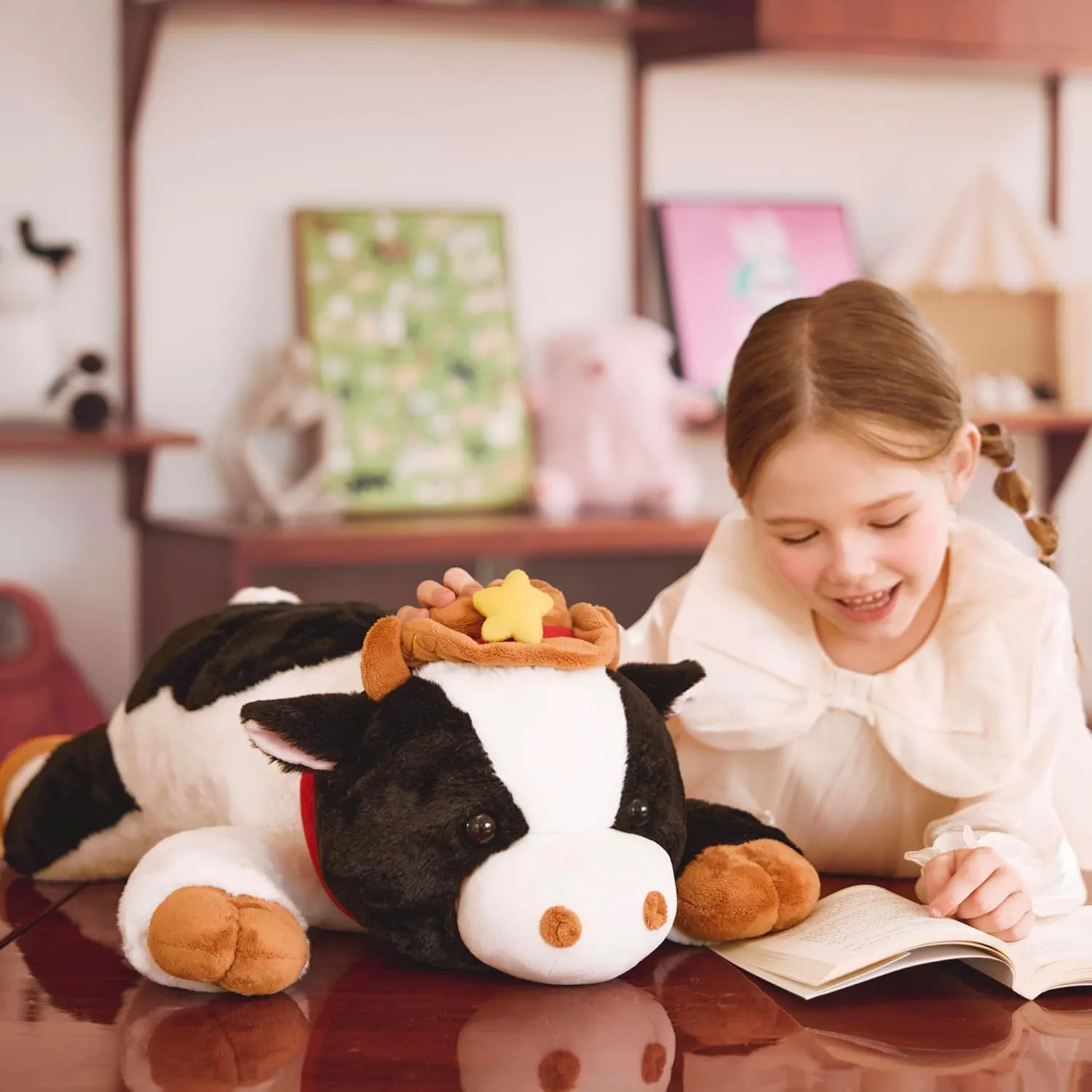 IKASA 5 lbs Weighted Stuffed Animal Cow Plush Toy,26 inches Giant Large Big Jumbo Soft Toys, Huge Size Cute Fluffy Heavy Fat Oversized Plushie,Gifts for Adults Kids Boys Girls