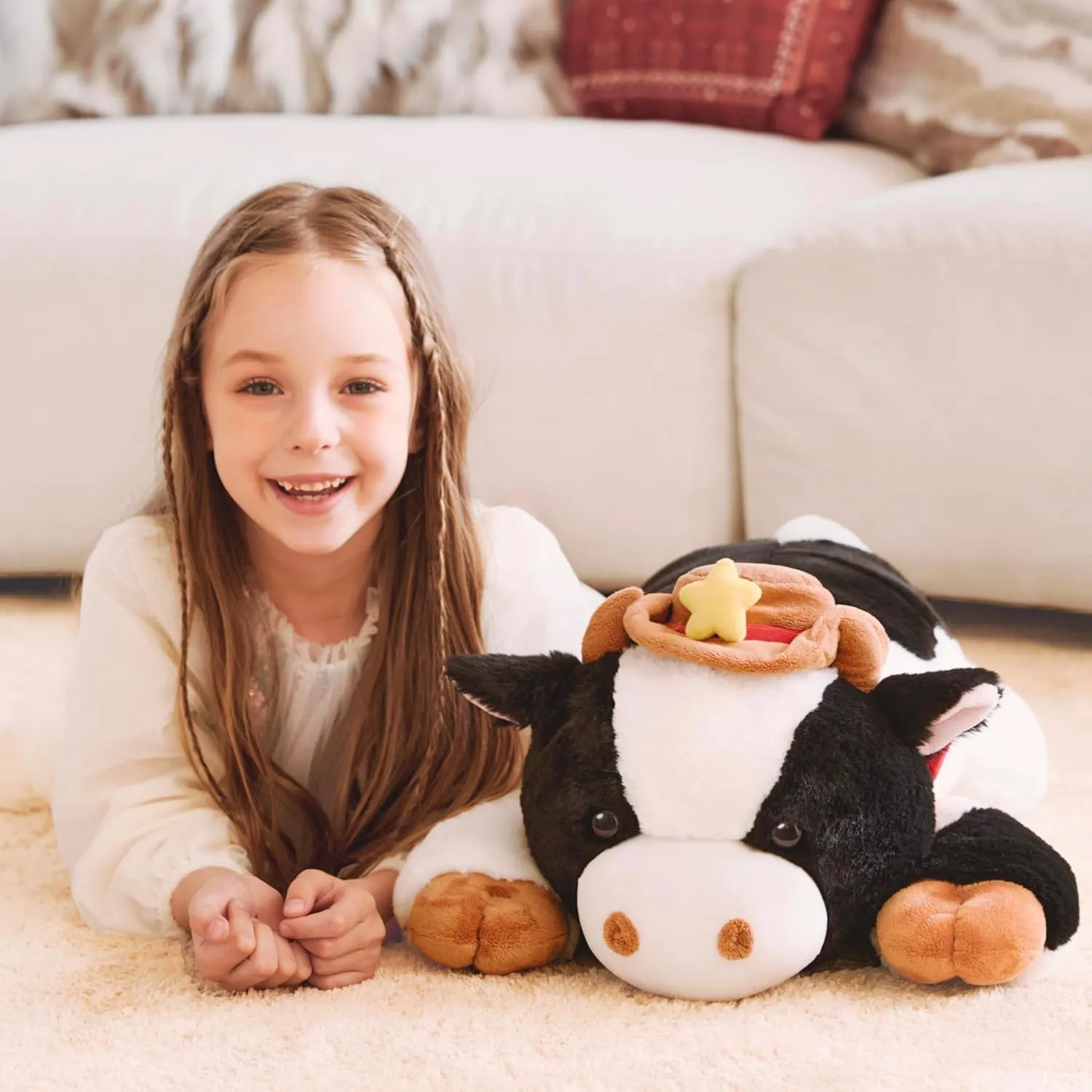 IKASA 5 lbs Weighted Stuffed Animal Cow Plush Toy,26 inches Giant Large Big Jumbo Soft Toys, Huge Size Cute Fluffy Heavy Fat Oversized Plushie,Gifts for Adults Kids Boys Girls