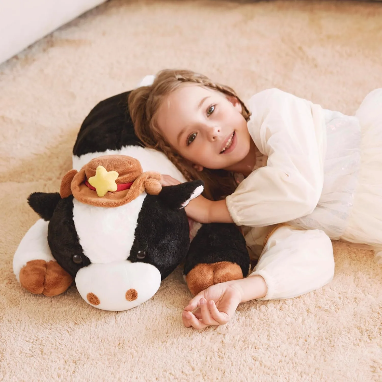 IKASA 5 lbs Weighted Stuffed Animal Cow Plush Toy,26 inches Giant Large Big Jumbo Soft Toys, Huge Size Cute Fluffy Heavy Fat Oversized Plushie,Gifts for Adults Kids Boys Girls