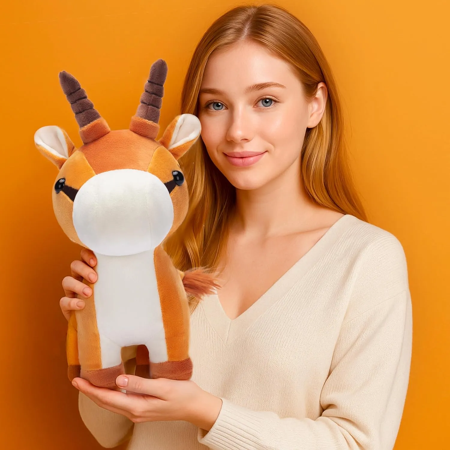 IKASA Antelope Stuffed Animals Plush Toys,11.5" Cute Plushie Soft Fluffy Cuddly Toy, Gifts for Family Kids Girls Boys