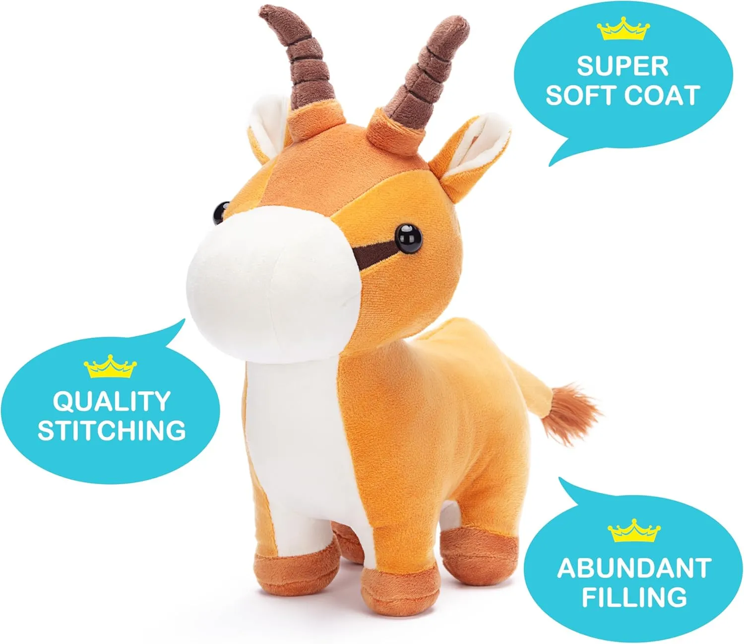 IKASA Antelope Stuffed Animals Plush Toys,11.5" Cute Plushie Soft Fluffy Cuddly Toy, Gifts for Family Kids Girls Boys