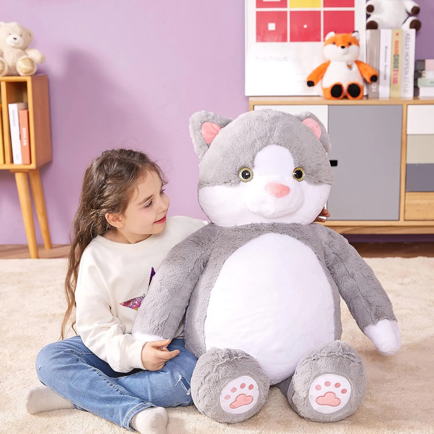 IKASA Giant Cat Stuffed Animal Plush Toy,30" Large Kitten Cute Jumbo Soft Toys, Huge Big Size Fluffy Plushy Fat Oversized Plushie,Gifts for Kids