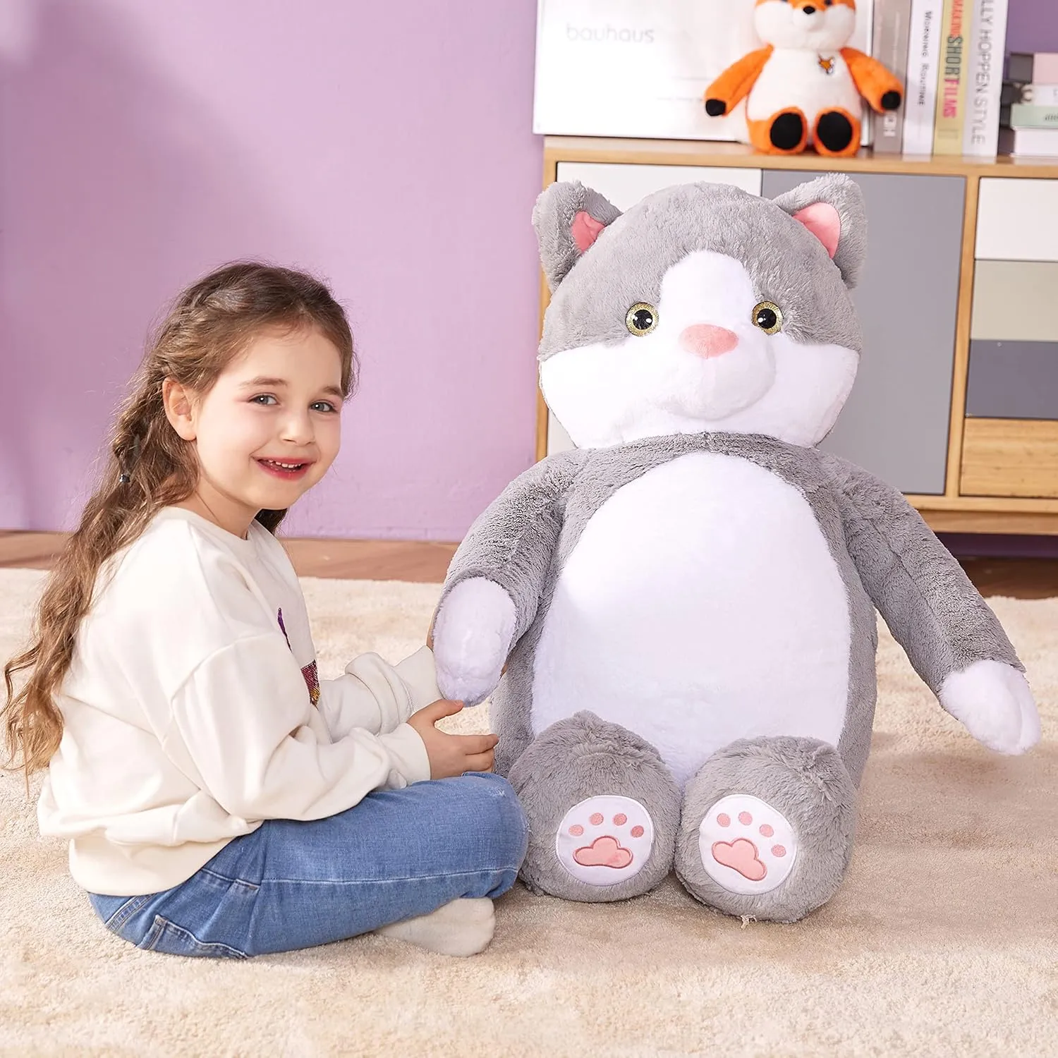 IKASA Giant Cat Stuffed Animal Plush Toy,30" Large Kitten Cute Jumbo Soft Toys, Huge Big Size Fluffy Plushy Fat Oversized Plushie,Gifts for Kids