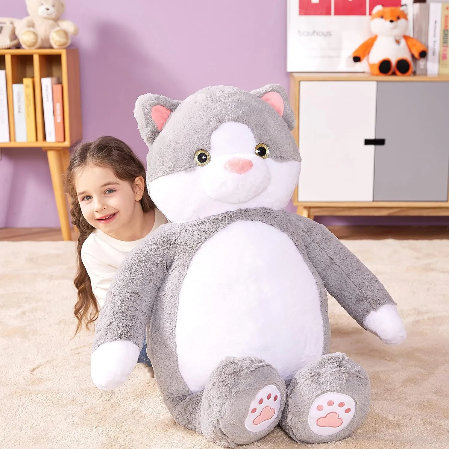 IKASA Giant Cat Stuffed Animal Plush Toy,30" Large Kitten Cute Jumbo Soft Toys, Huge Big Size Fluffy Plushy Fat Oversized Plushie,Gifts for Kids
