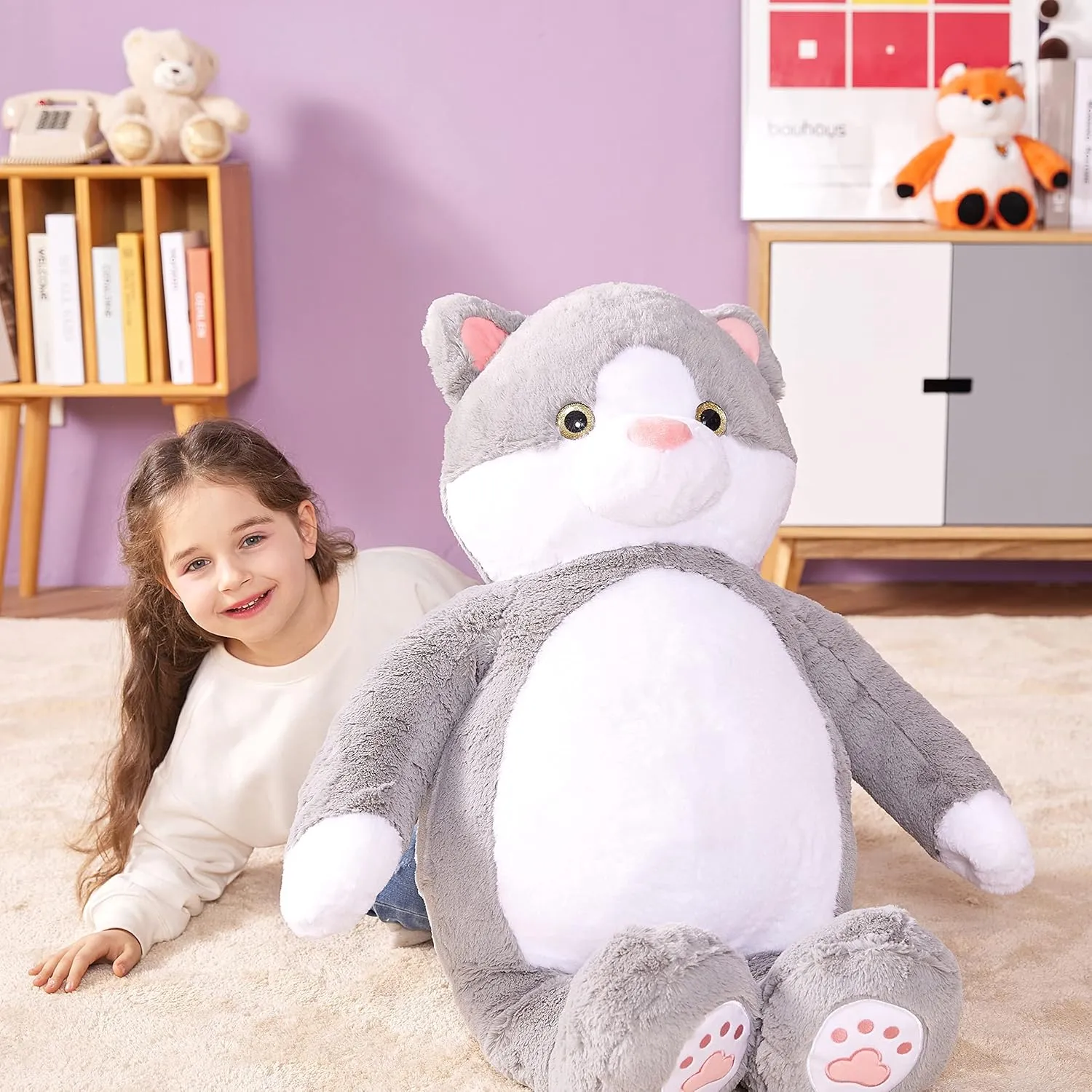 IKASA Giant Cat Stuffed Animal Plush Toy,30" Large Kitten Cute Jumbo Soft Toys, Huge Big Size Fluffy Plushy Fat Oversized Plushie,Gifts for Kids