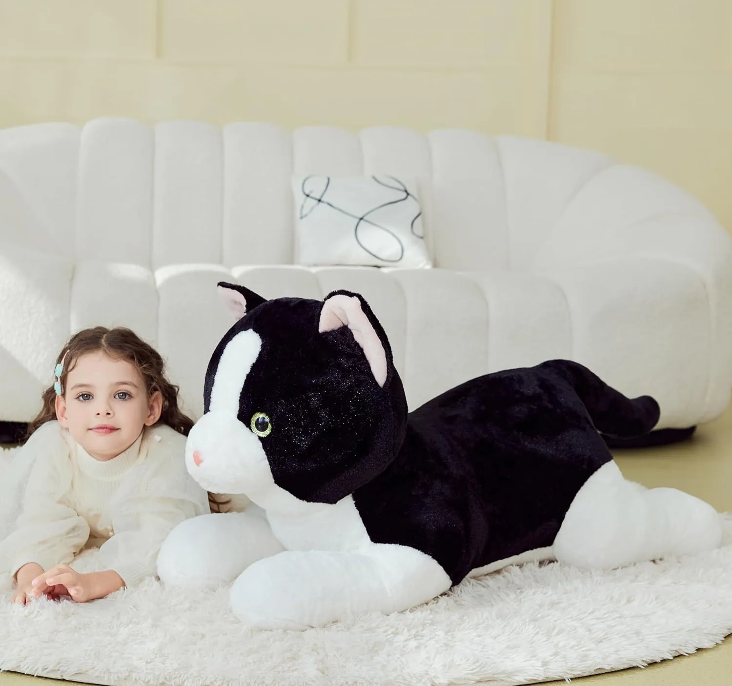 IKASA Giant Cat Tuxedo Stuffed Animal Plush Toy,Big Large Jumbo Soft Toys,30" Cute Huge Size Fluffy Plushy Fat Oversized Plushie,Gifts for Kids