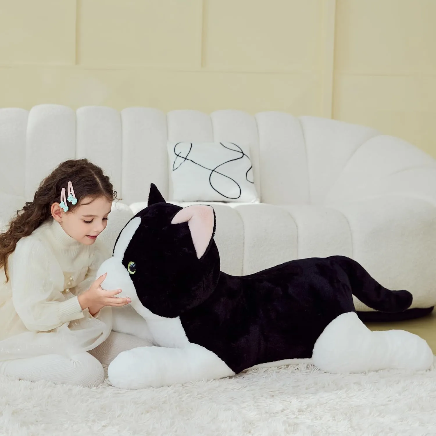 IKASA Giant Cat Tuxedo Stuffed Animal Plush Toy,Big Large Jumbo Soft Toys,30" Cute Huge Size Fluffy Plushy Fat Oversized Plushie,Gifts for Kids