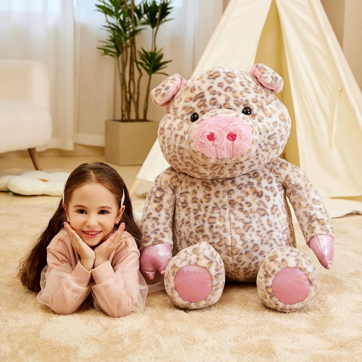 IKASA Giant Spotted Pig Stuffed Animal Plush Toy, 30" Large Soft Huge Big Jumbo Fluffy Plushies Toys for Kids Girls Boys