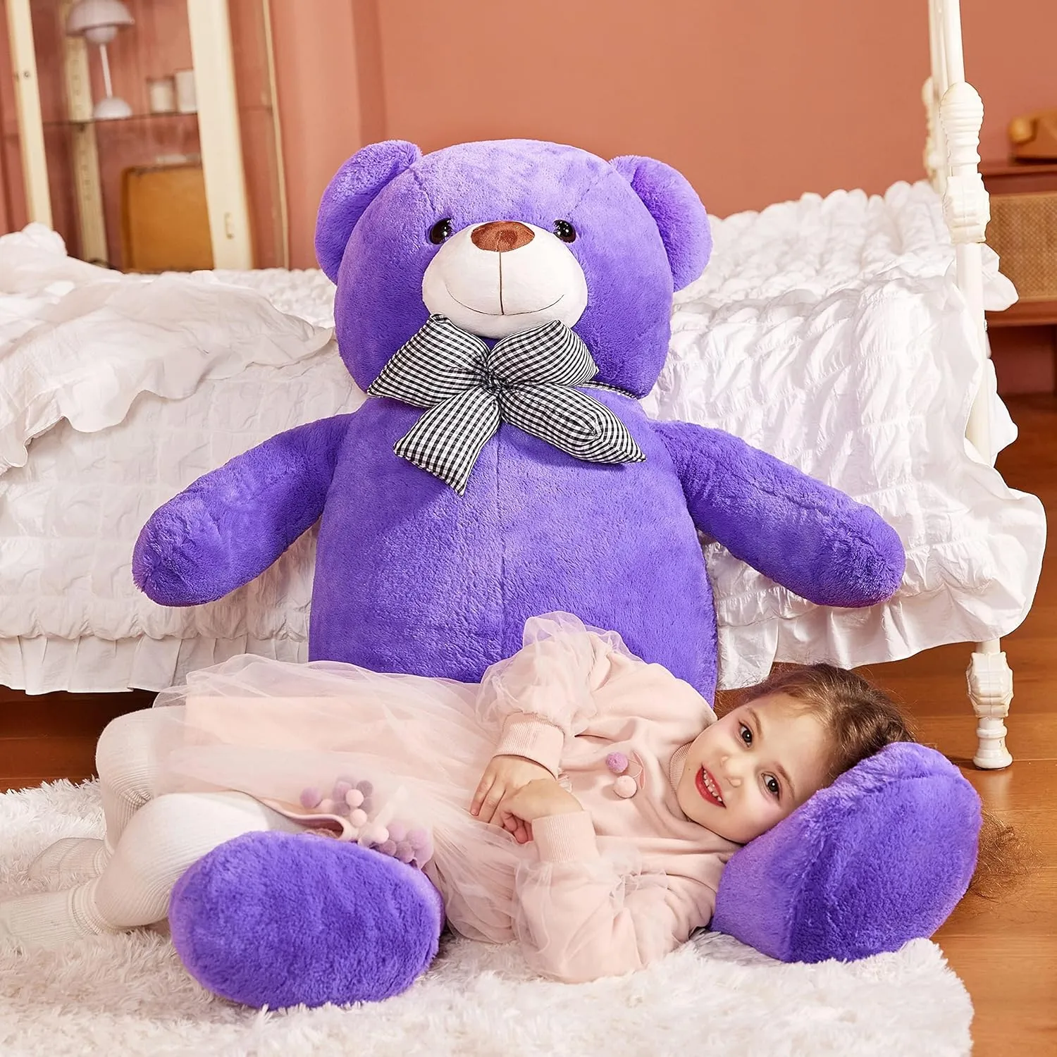 IKASA Giant Teddy Bear Stuffed Animal Plush Toy,Large Cute Jumbo Soft Toys,Huge Big Size Fluffy Plushie,Gifts for Kids (Purple, 47 inches)