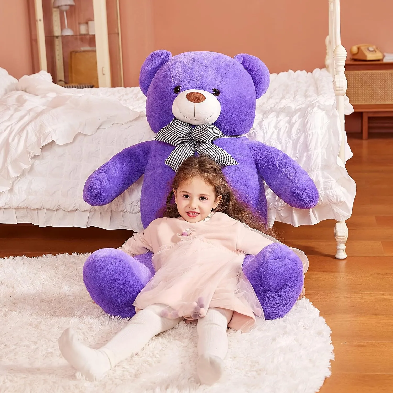 IKASA Giant Teddy Bear Stuffed Animal Plush Toy,Large Cute Jumbo Soft Toys,Huge Big Size Fluffy Plushie,Gifts for Kids (Purple, 47 inches)