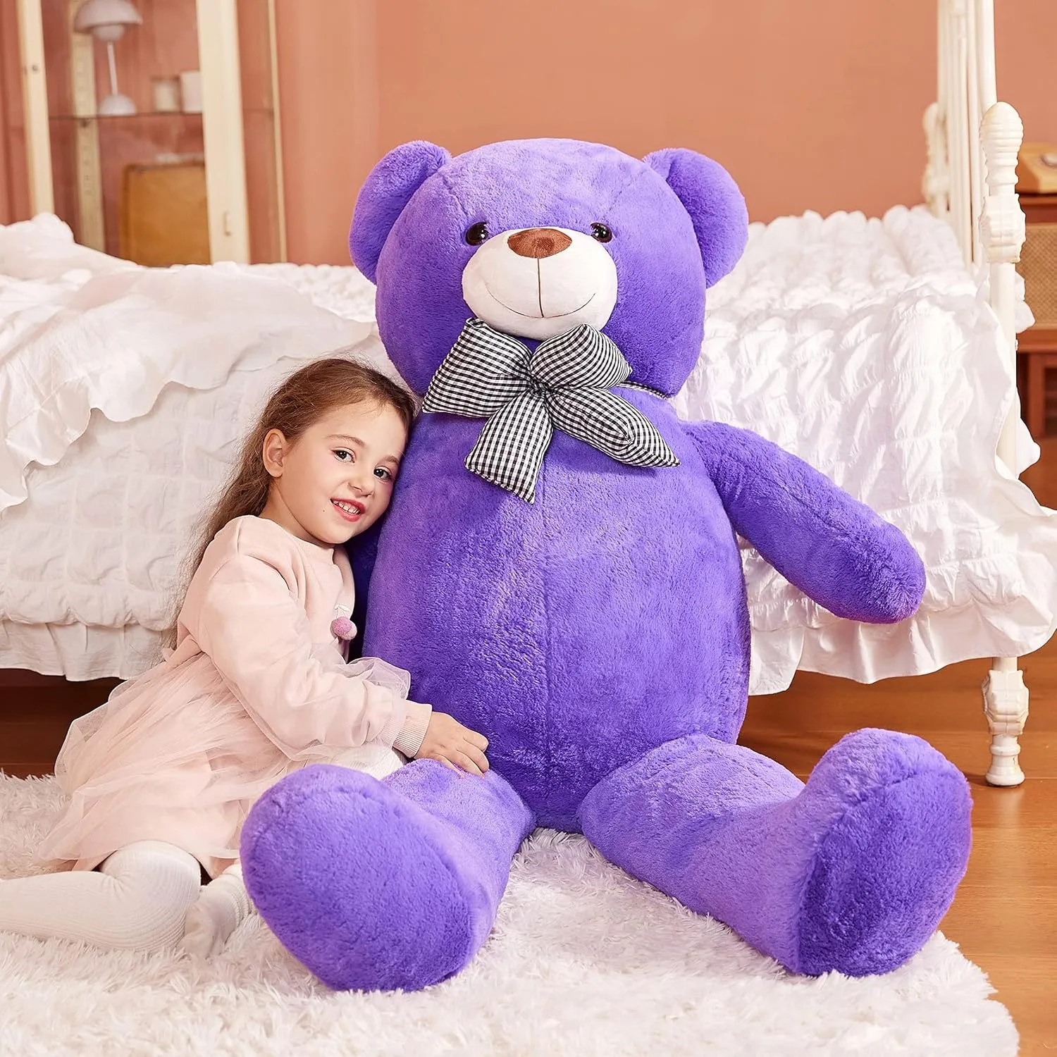 IKASA Giant Teddy Bear Stuffed Animal Plush Toy,Large Cute Jumbo Soft Toys,Huge Big Size Fluffy Plushie,Gifts for Kids (Purple, 47 inches)