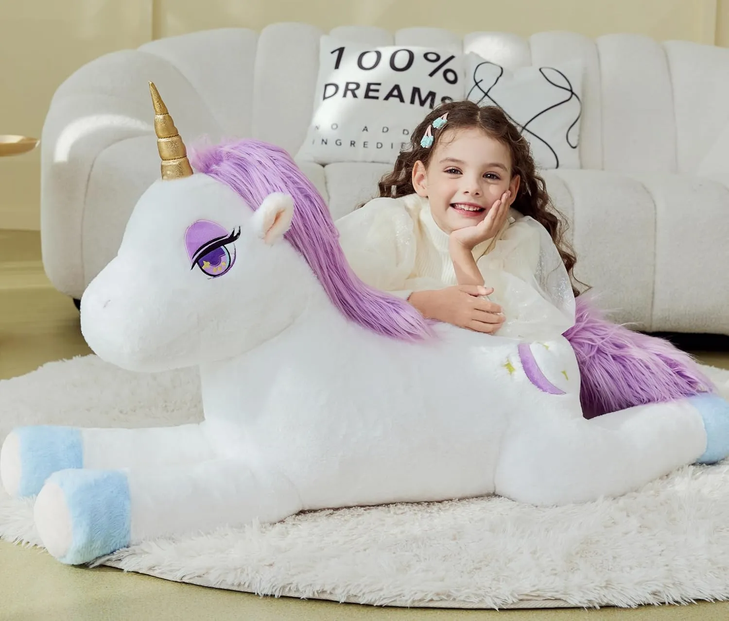 IKASA Giant Unicorn Stuffed Animal Plush Toy,Large Big Jumbo Soft Toys,43" Huge Size Cute Plushy Fluffy Fat Oversized Plushie,Gifts for Kids Girls