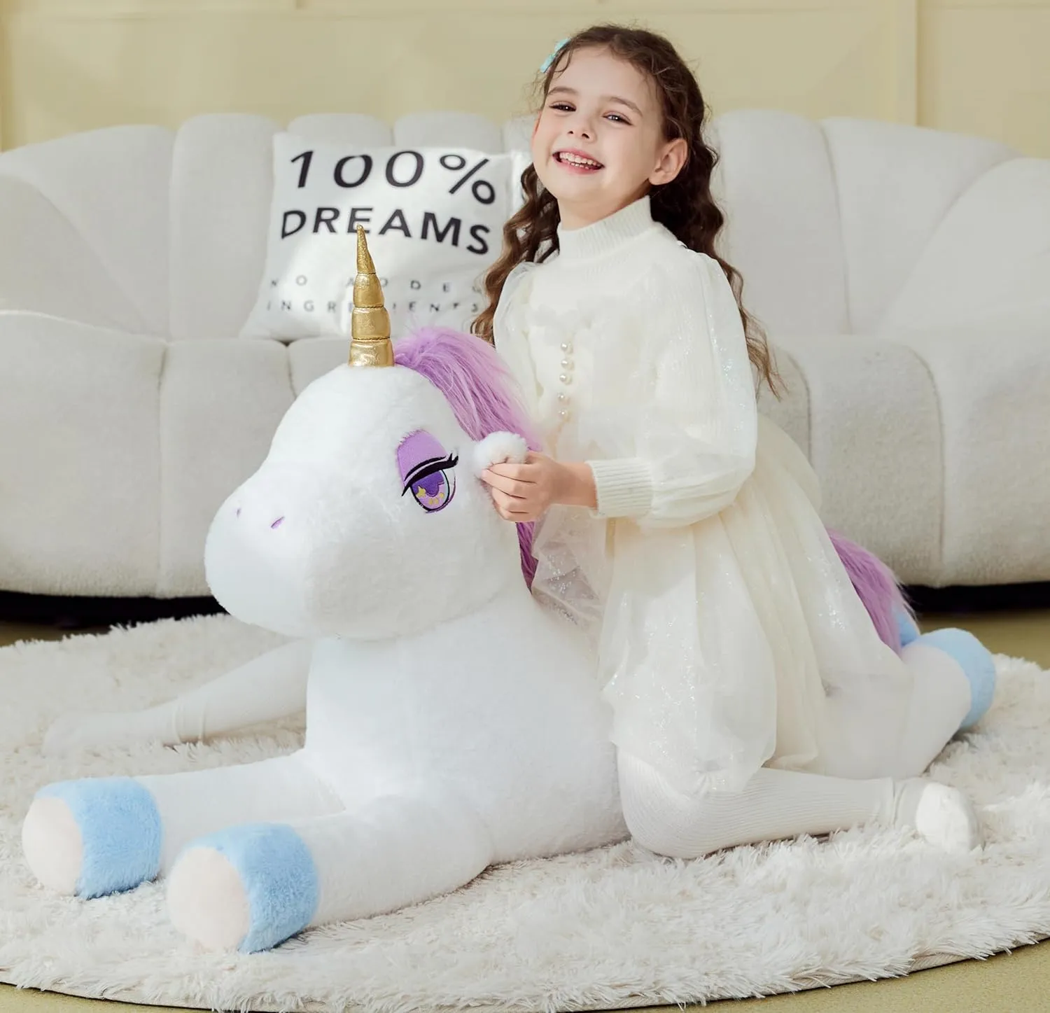 IKASA Giant Unicorn Stuffed Animal Plush Toy,Large Big Jumbo Soft Toys,43" Huge Size Cute Plushy Fluffy Fat Oversized Plushie,Gifts for Kids Girls