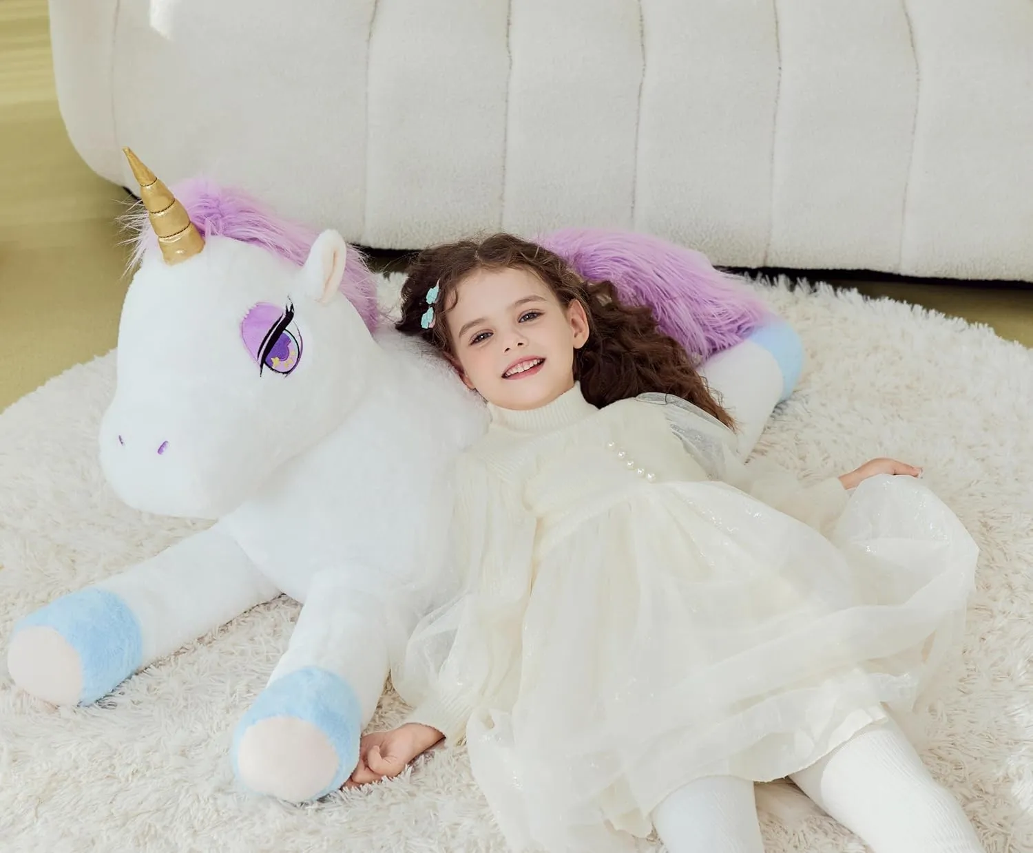 IKASA Giant Unicorn Stuffed Animal Plush Toy,Large Big Jumbo Soft Toys,43" Huge Size Cute Plushy Fluffy Fat Oversized Plushie,Gifts for Kids Girls