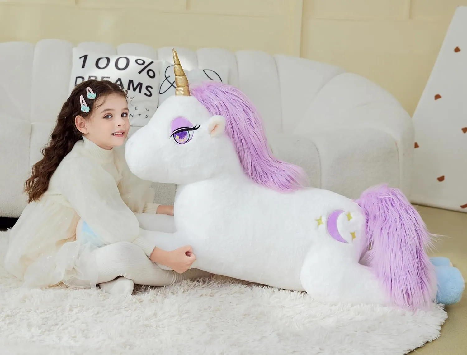 IKASA Giant Unicorn Stuffed Animal Plush Toy,Large Big Jumbo Soft Toys,43" Huge Size Cute Plushy Fluffy Fat Oversized Plushie,Gifts for Kids Girls