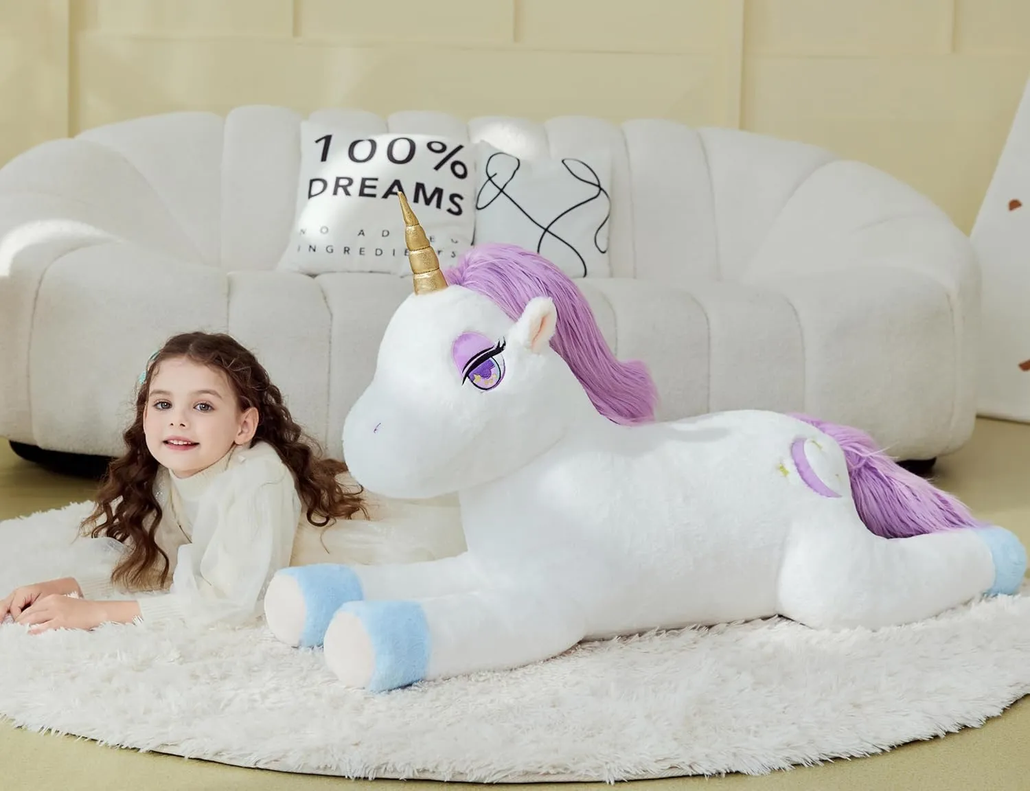 IKASA Giant Unicorn Stuffed Animal Plush Toy,Large Big Jumbo Soft Toys,43" Huge Size Cute Plushy Fluffy Fat Oversized Plushie,Gifts for Kids Girls