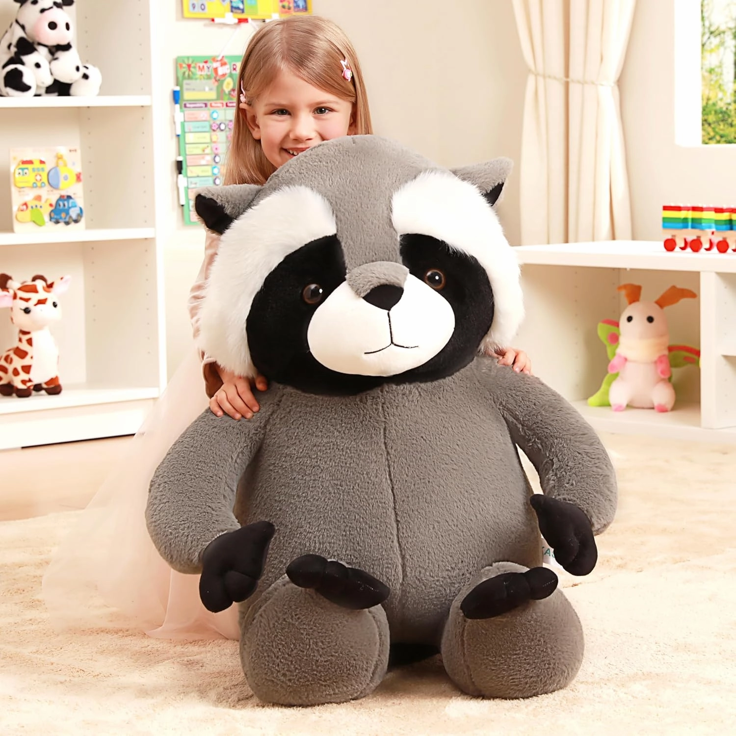 IKASA Giant Racoon Stuffed Animal Raccoon Plush Toy,31.5" Big Large Jumbo Soft Toys,Cute Huge Size Fat Fluffy Plushy Plushie,Gifts for Kids