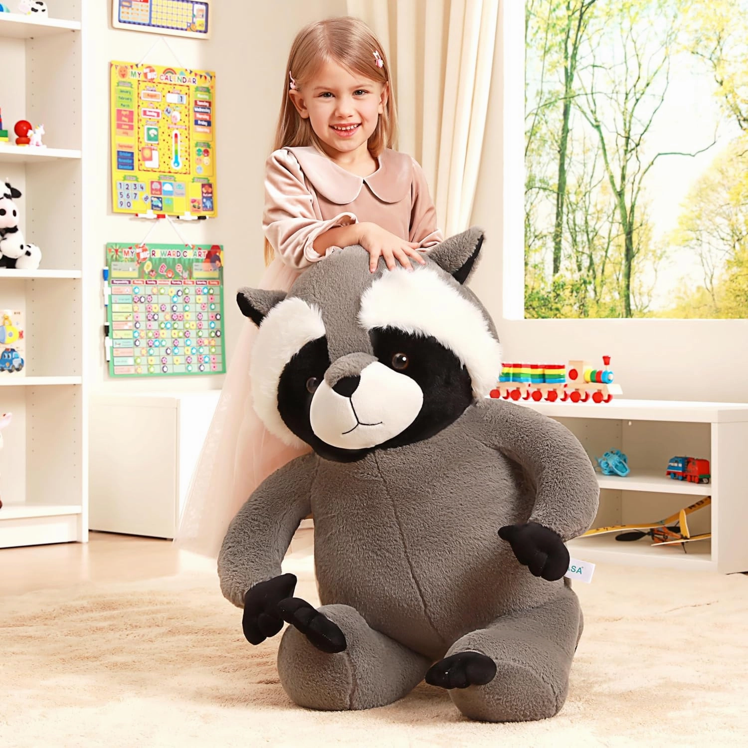 IKASA Giant Racoon Stuffed Animal Raccoon Plush Toy,31.5" Big Large Jumbo Soft Toys,Cute Huge Size Fat Fluffy Plushy Plushie,Gifts for Kids