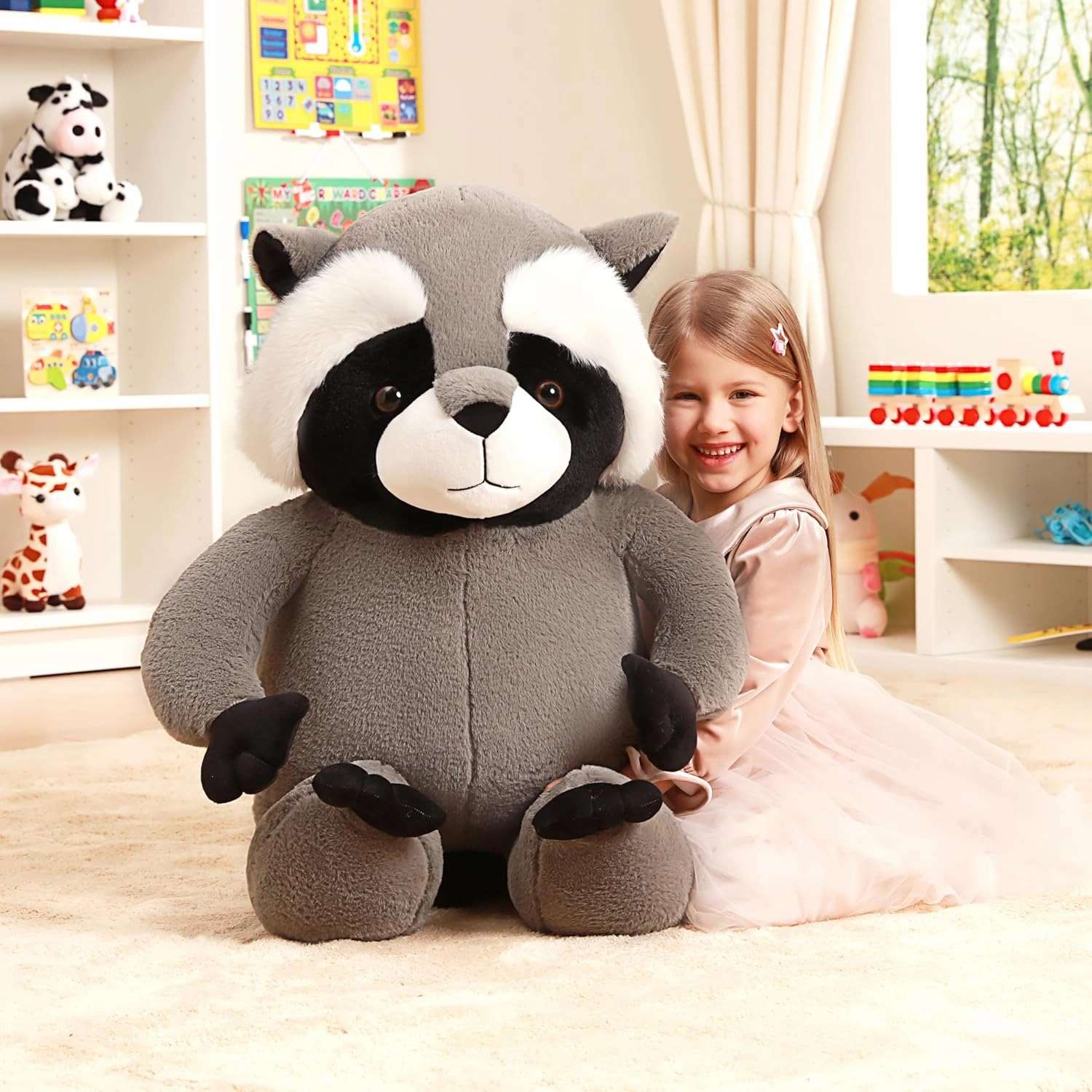 IKASA Giant Racoon Stuffed Animal Raccoon Plush Toy,31.5" Big Large Jumbo Soft Toys,Cute Huge Size Fat Fluffy Plushy Plushie,Gifts for Kids