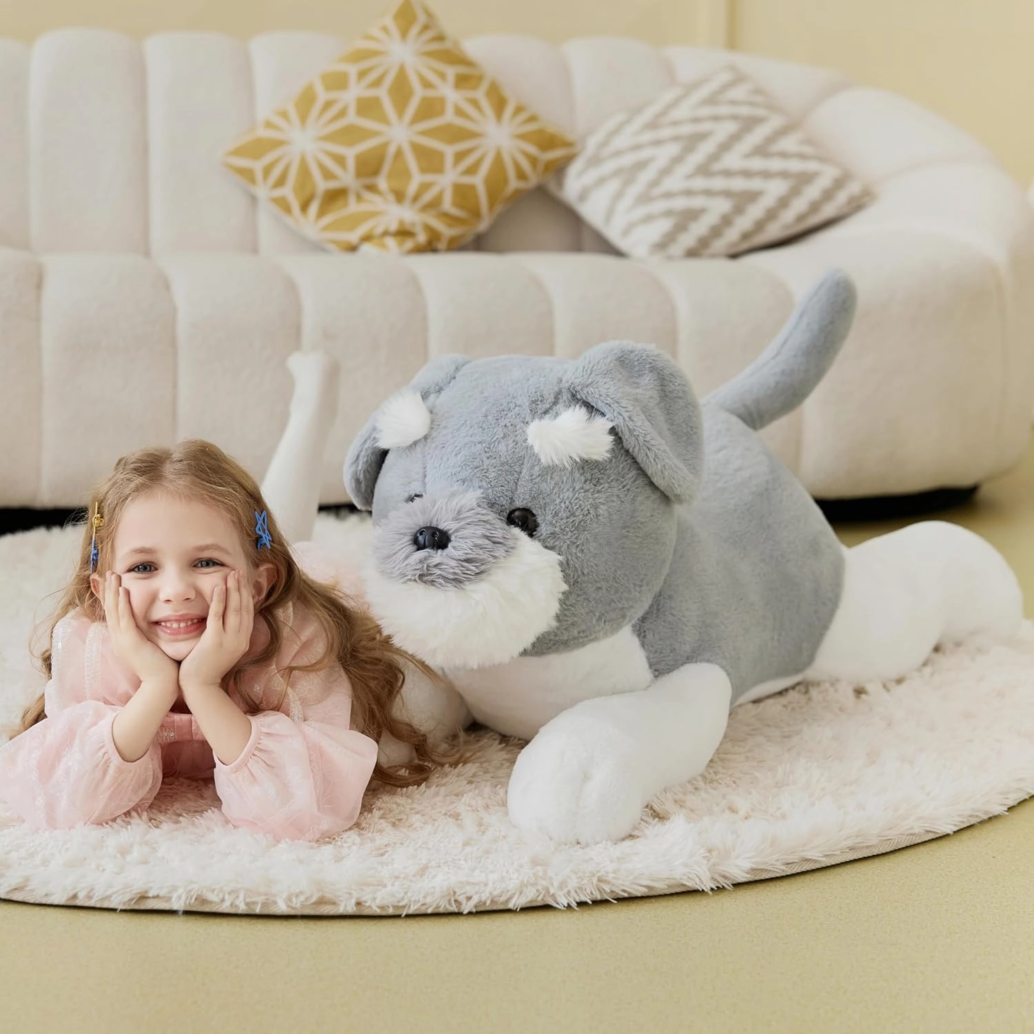 IKASA Giant Schnauzer Dog Stuffed Animal Plush Toy,Big Large Jumbo Soft Toys,30" Cute Huge Size Fluffy Plushy Fat Plushie,Gifts for Kids