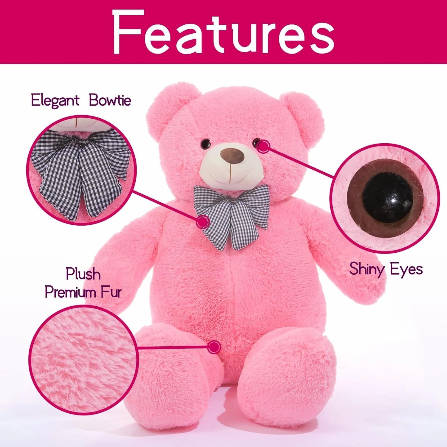 IKASA Giant Teddy Bear Plush Toy Stuffed Animals (Pink, 30 inches)