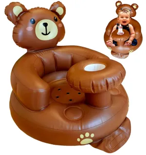 Inflatable Baby Seat with Tray – Comfortable Sit-Me-Up Chair, Built-in Air Pump, Soft Blow-Up Floor Seat with Back Support for Infants Learning to Sit 3 Months & Up (Bear)