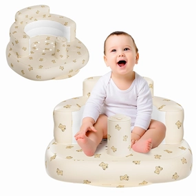 Inflatable Baby Seat for Babies 3 Months and Up, Blow Up Baby Floor Seat with Built in Air Pump, Summer Bumbo Seat for Learning to Sit, Feeding, Camping (Bear)
