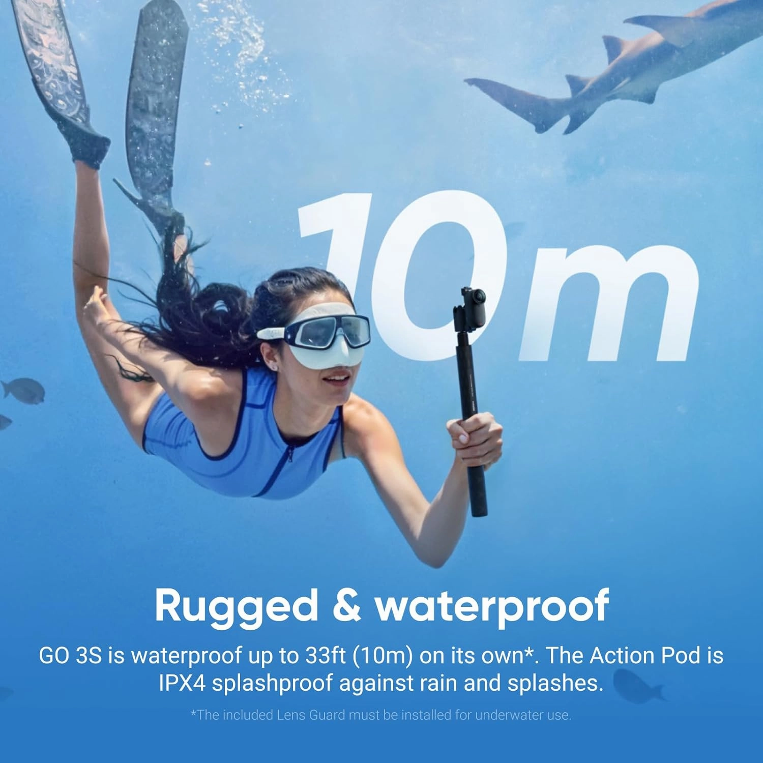 Insta360 GO 3S - 64 GB Black 4K Tiny Portable Vlogging Camera, Hands-Free POVs, Mount Anywhere, Stabilization, 140 Min Battery Life, 10m Waterproof, Apple Find My, Pet POV