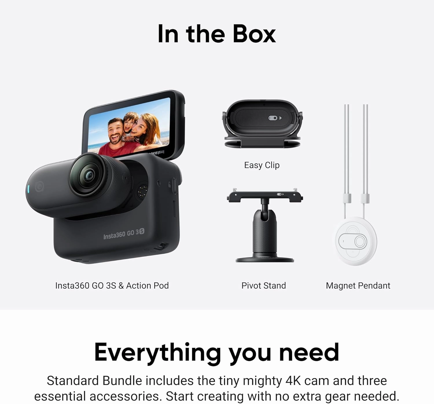 Insta360 GO 3S - 64 GB Black 4K Tiny Portable Vlogging Camera, Hands-Free POVs, Mount Anywhere, Stabilization, 140 Min Battery Life, 10m Waterproof, Apple Find My, Pet POV