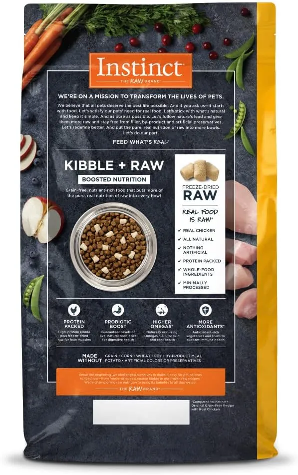 Instinct Raw Boost, Natural Dry Dog Food with Freeze Dried Pieces, High Protein, Grain Free Recipe - Real Chicken, 4 lb. Bag