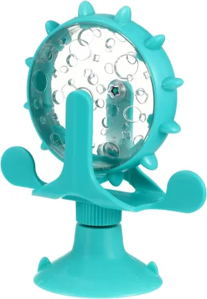 Interactive Pet Treats Dispenser Toy: 360 Degree Rotating Windmil Puzzle Toys for Small Cat & Dog - Blue Exercise Wheel Cat Feeder with Suction Cup